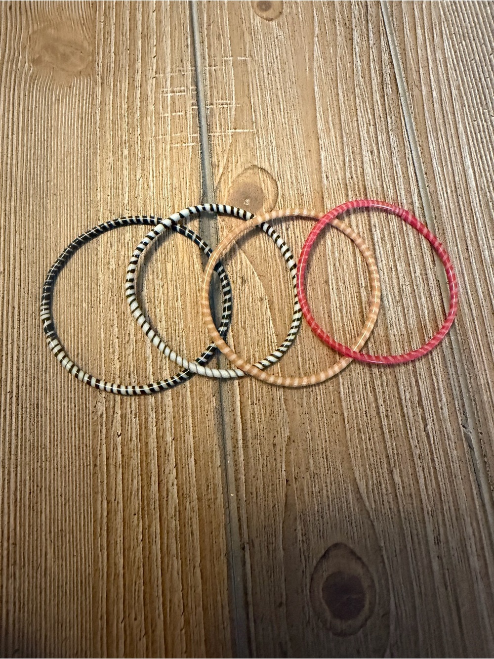 Stackable Women’s Hoop Bangle Set - Black, White, Tan, Pink rubber